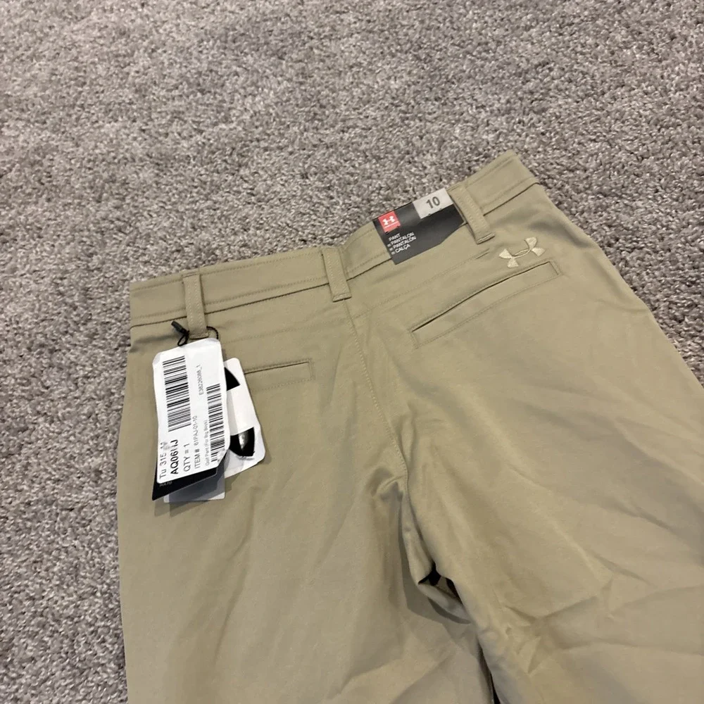 Under Armour Boys Khaki Pants Size 10 Stretch Athletic Uniform Golf Play $49.99